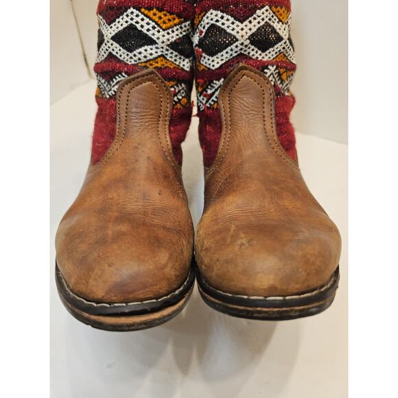 Vintage Kilim Leather Boots Handmade Moroccan Tapestry Size 8 Turk Festival - Picture 10 of 15